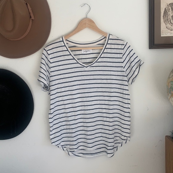 Carly Jean Los Angeles Tops - Navy and White striped shirt